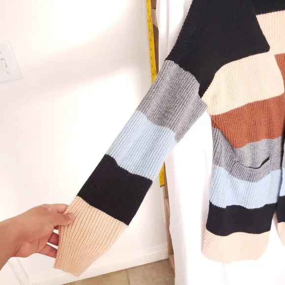 Ecowish Multicolor Colorblock Striped Long Knitted Cardigan Sweater Size L - Picture 8 of 14
